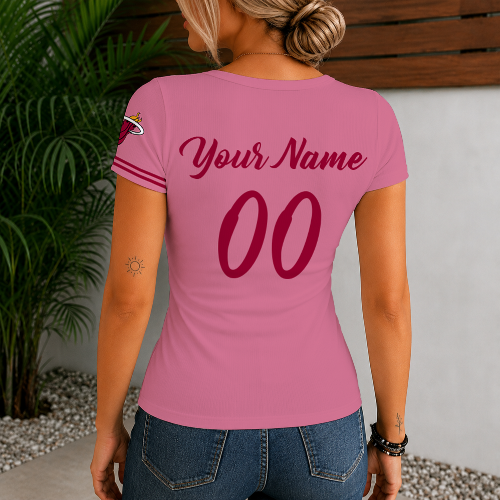 Limited Edition – Customized NBA Miami Heat Women’s Short Sleeve Henley T-Shirt - Image 2