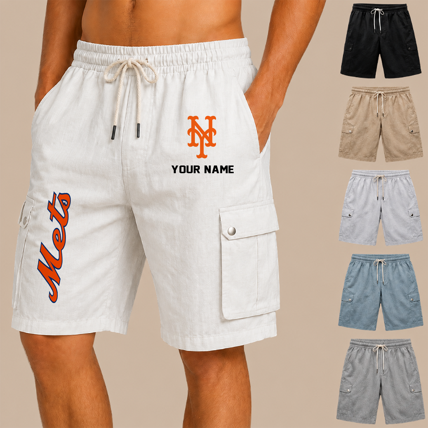 Limited Edition – Customized MLB New York Mets Men’S Drawstring Cargo Shorts