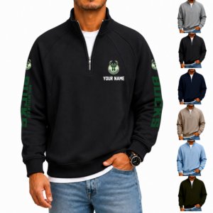 Limited Edition – Customized NBA Milwaukee Bucks Men’s Quarter Zip Pullover