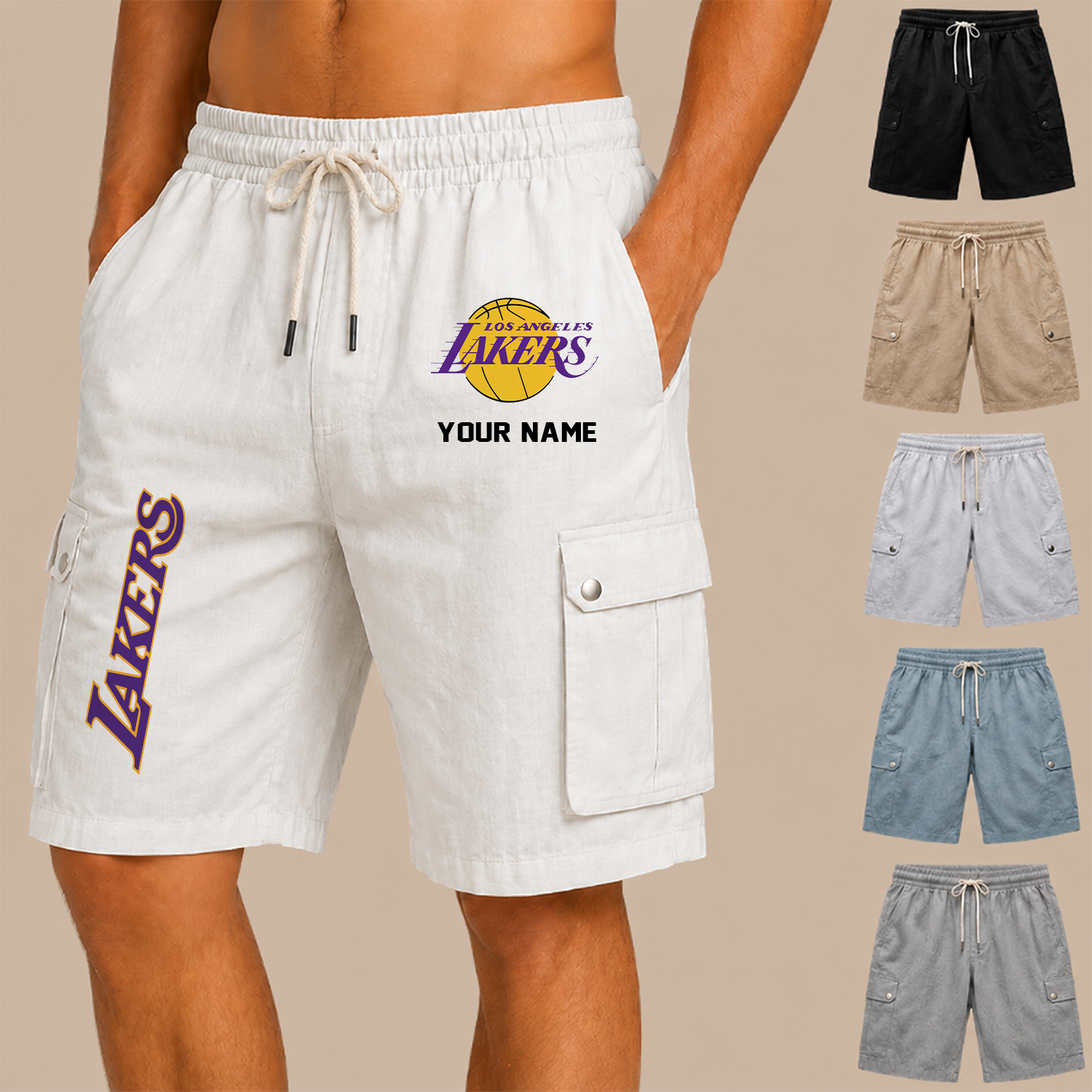 Limited Edition – Customized NBA Los Angeles Lakers Men’s Drawstring Cargo Shorts