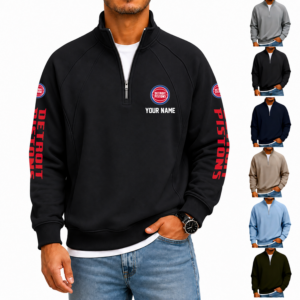 Limited Edition – Customized NBA Detroit Pistons Men’s Quarter Zip Pullover