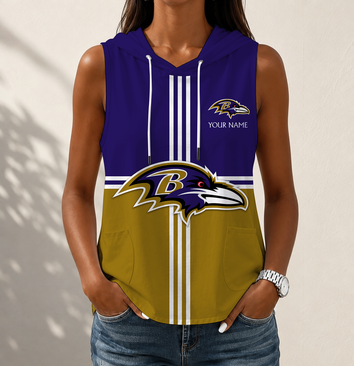 Limited Edition – Customized NFL Baltimore Ravens Women’s Sleeveless Hooded Pocket Tank Top