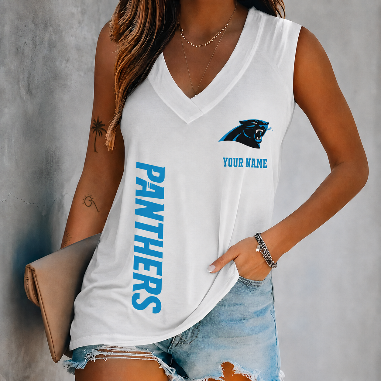 Limited Edition – Customized NFL Carolina Panthers Women’s V-Neck Tank Top