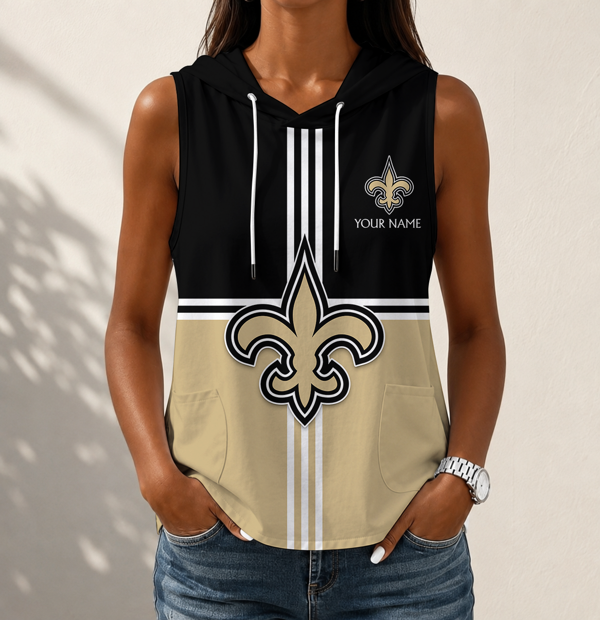 Limited Edition – Customized NFL New Orleans Saints Women’s Sleeveless Hooded Pocket Tank Top