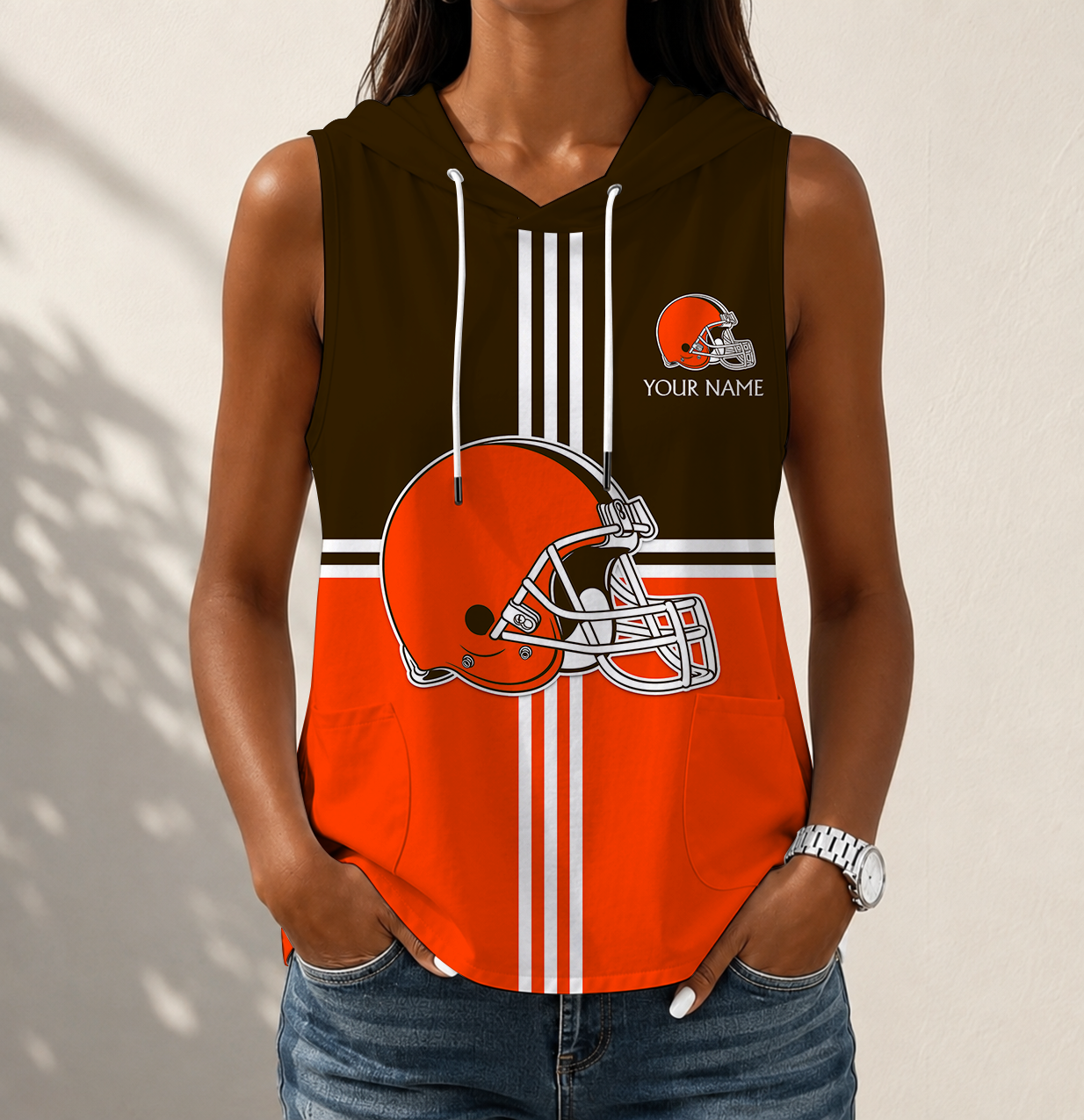 Limited Edition – Customized NFL Cleveland Browns Women’s Sleeveless Hooded Pocket Tank Top