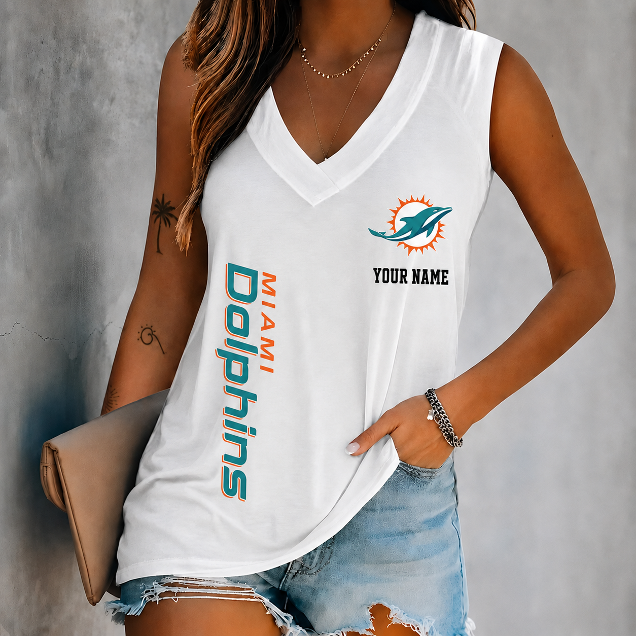 Limited Edition – Customized NFL Miami Dolphins Women’s V-Neck Tank Top