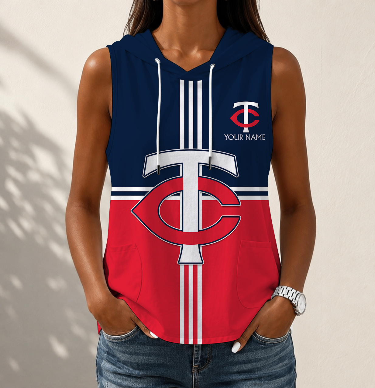 Limited Edition – Customized MLB Minnesota Twins Women’s Sleeveless Hooded Pocket Tank Top