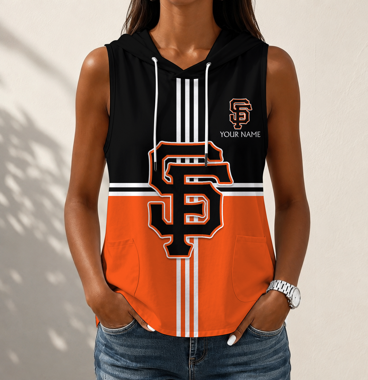 Limited Edition – Customized MLB San Francisco Giants Women’s Sleeveless Hooded Pocket Tank Top