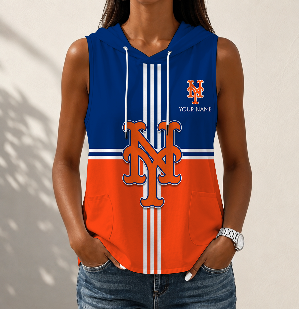 Limited Edition – Customized MLB New York Mets Women’s Sleeveless Hooded Pocket Tank Top