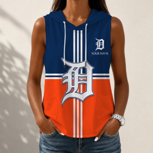 Limited Edition – Customized MLB Detroit Tigers Women’s Sleeveless Hooded Pocket Tank Top
