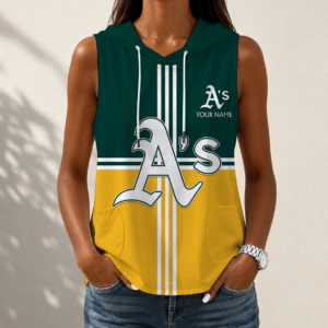 Limited Edition – Customized MLB Oakland Athletics Women’s Sleeveless Hooded Pocket Tank Top