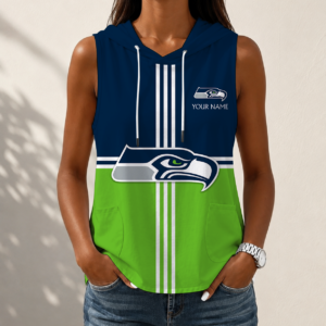 Limited Edition – Customized NFL Seattle Seahawks Women’s Sleeveless Hooded Pocket Tank Top