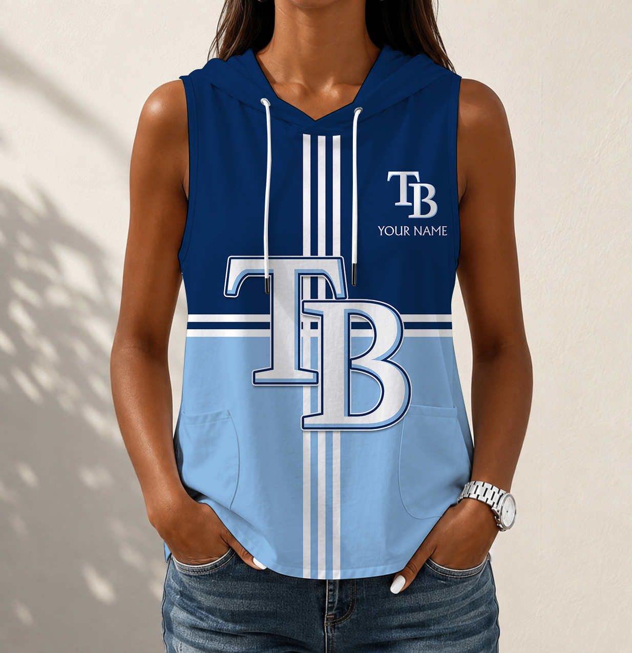 Limited Edition – Customized MLB Tampa Bay Rays Women’s Sleeveless Hooded Pocket Tank Top