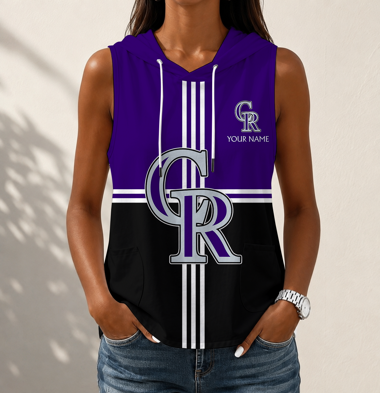Limited Edition – Customized MLB Colorado Rockies Women’s Sleeveless Hooded Pocket Tank Top