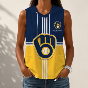 Limited Edition – Customized MLB Milwaukee Brewers Women’s Sleeveless Hooded Pocket Tank Top