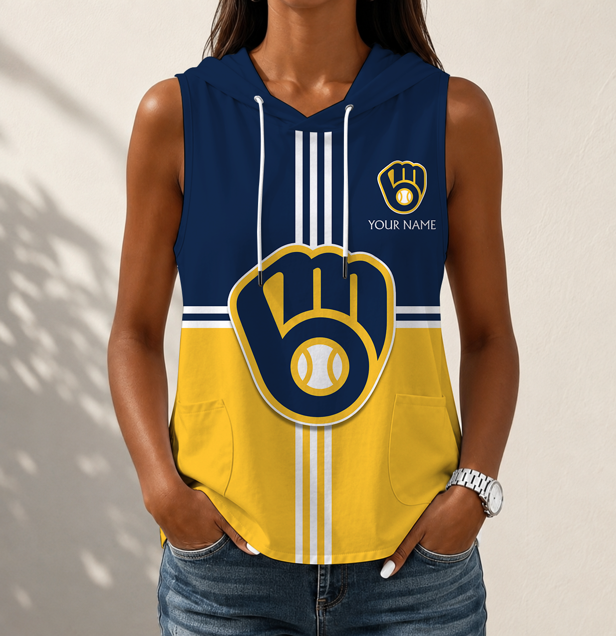 Limited Edition – Customized MLB Milwaukee Brewers Women’s Sleeveless Hooded Pocket Tank Top