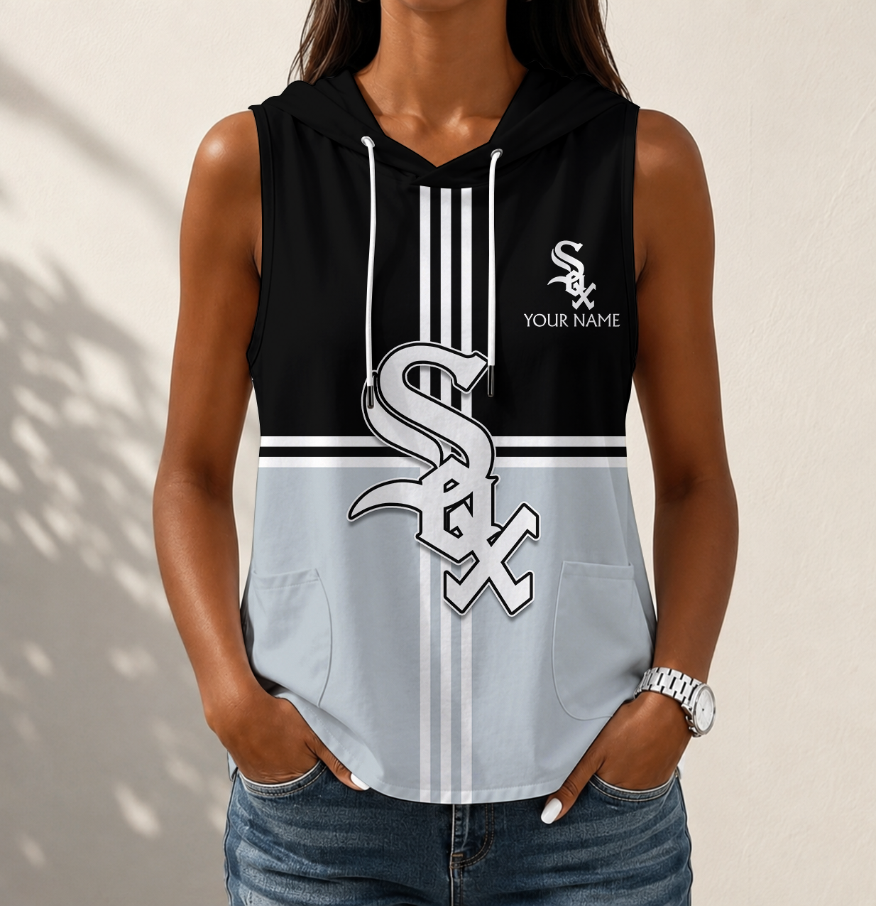 Limited Edition – Customized MLB Chicago White Sox Women’s Sleeveless Hooded Pocket Tank Top