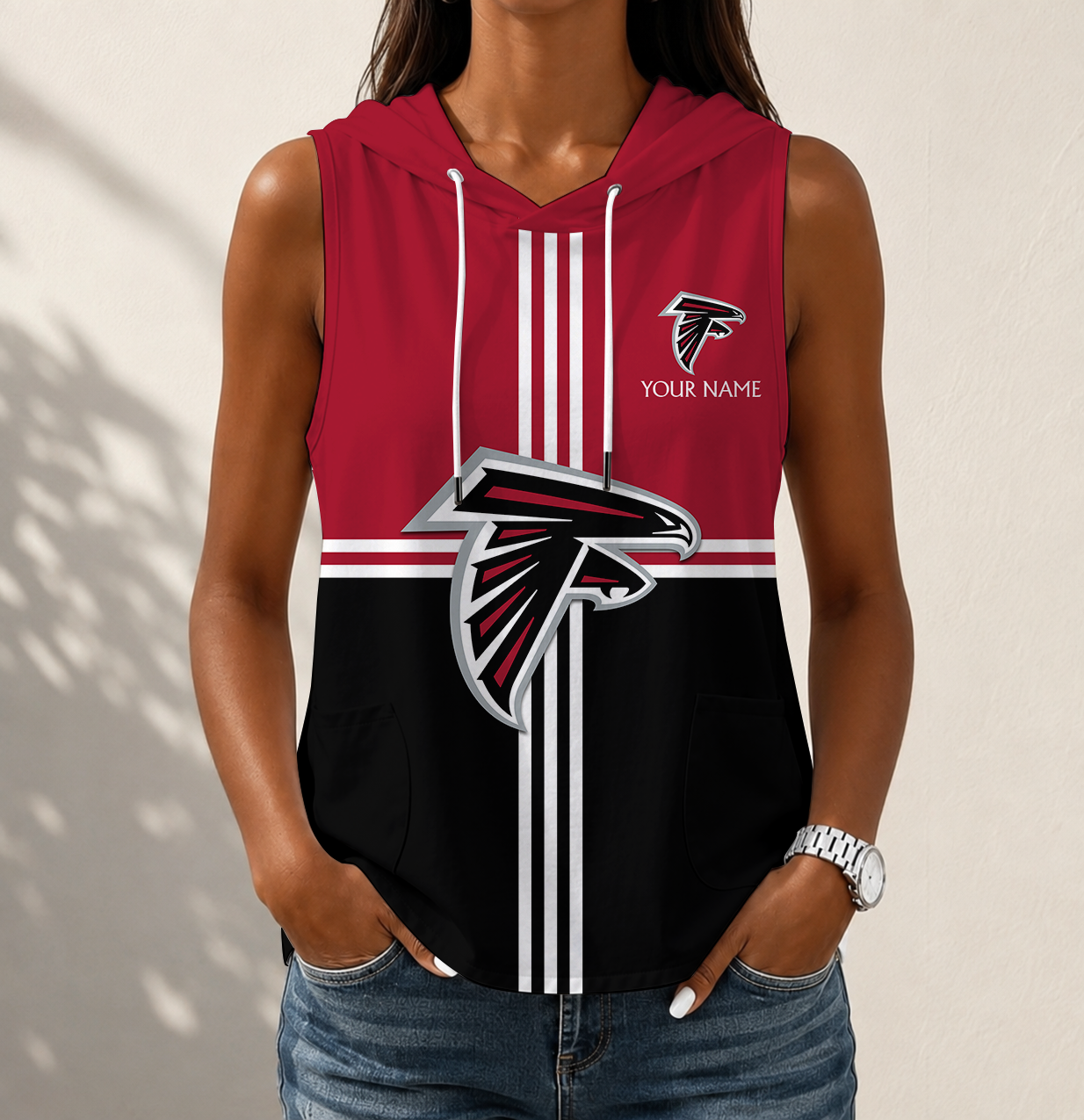Limited Edition – Customized NFL Atlanta Falcons Women’s Sleeveless Hooded Pocket Tank Top