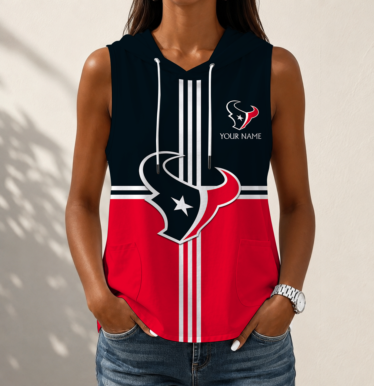 Limited Edition – Customized NFL Houston Texans Women’s Sleeveless Hooded Pocket Tank Top