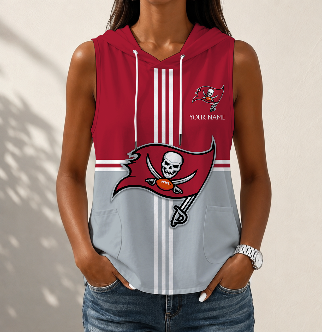 Limited Edition – Customized NFL Tampa Bay Buccaneers Women’s Sleeveless Hooded Pocket Tank Top