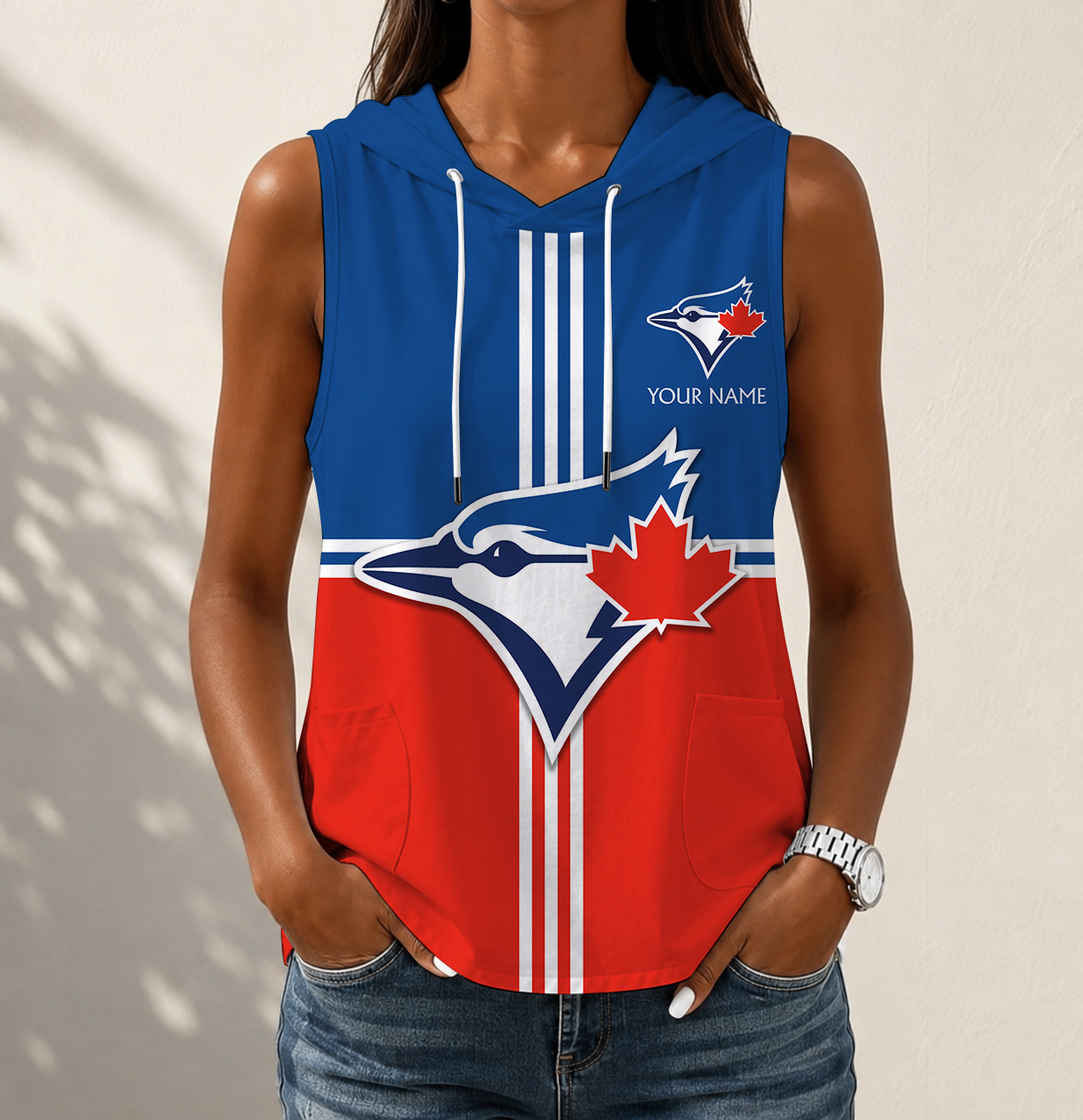 Limited Edition – Customized MLB Toronto Blue Jays Women’s Sleeveless Hooded Pocket Tank Top