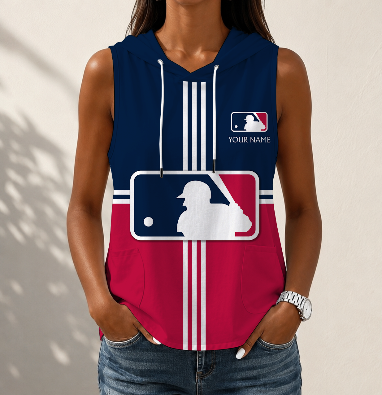 Limited Edition – Customized MLB Major League Baseball Women’s Sleeveless Hooded Pocket Tank Top