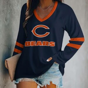 Limited Edition – Customized NFL Chicago Bears Women’s V-Neck Long Sleeved Shirt