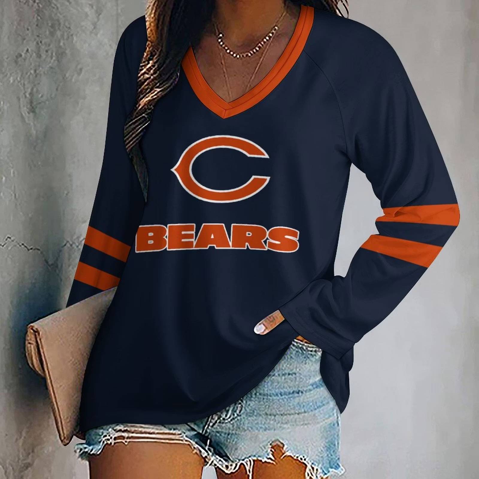 Limited Edition – Customized NFL Chicago Bears Women’s V-Neck Long Sleeved Shirt