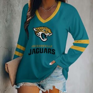 Limited Edition – Customized NFL Jacksonville Jaguars Women’s V-Neck Long Sleeved Shirt