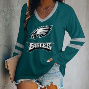 Limited Edition – Customized NFL Philadelphia Eagles Women’s V-Neck Long Sleeved Shirt