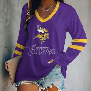Limited Edition – Customized NFL Minnesota Vikings Women’s V-Neck Long Sleeved Shirt