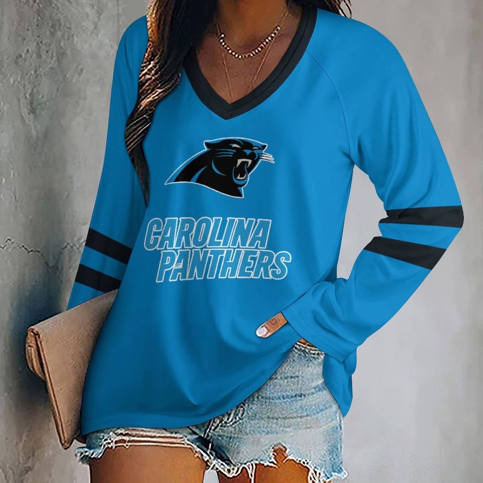 Limited Edition – Customized NFL Carolina Panthers Women’s V-Neck Long Sleeved Shirt