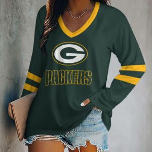 Limited Edition – Customized NFL Green Bay Packers Women’s V-Neck Long Sleeved Shirt