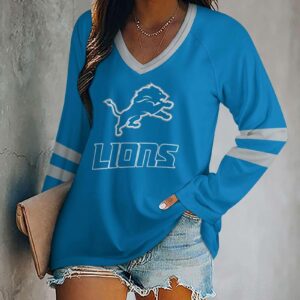 Limited Edition – Customized NFL Detroit Lions Women’s V-Neck Long Sleeved Shirt