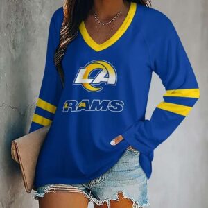 Limited Edition – Customized NFL Los Angeles Rams Women’s V-Neck Long Sleeved Shirt