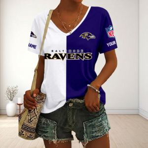Limited Edition – Customized NFL Baltimore Ravens V-Neck Female Shirt