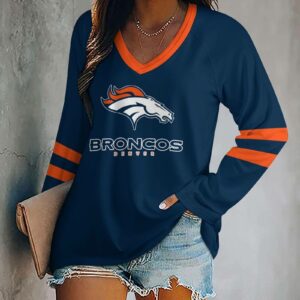 Limited Edition – Customized NFL Denver Broncos Women’s V-Neck Long Sleeved Shirt
