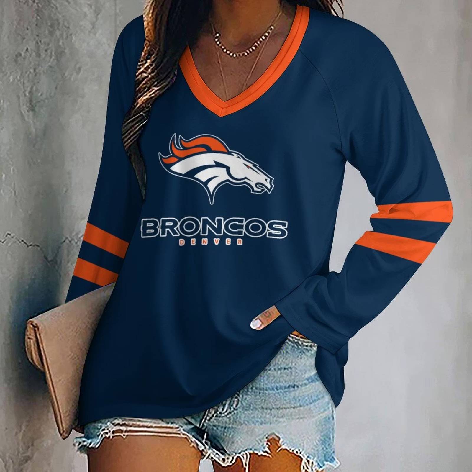Limited Edition – Customized NFL Denver Broncos Women’s V-Neck Long Sleeved Shirt