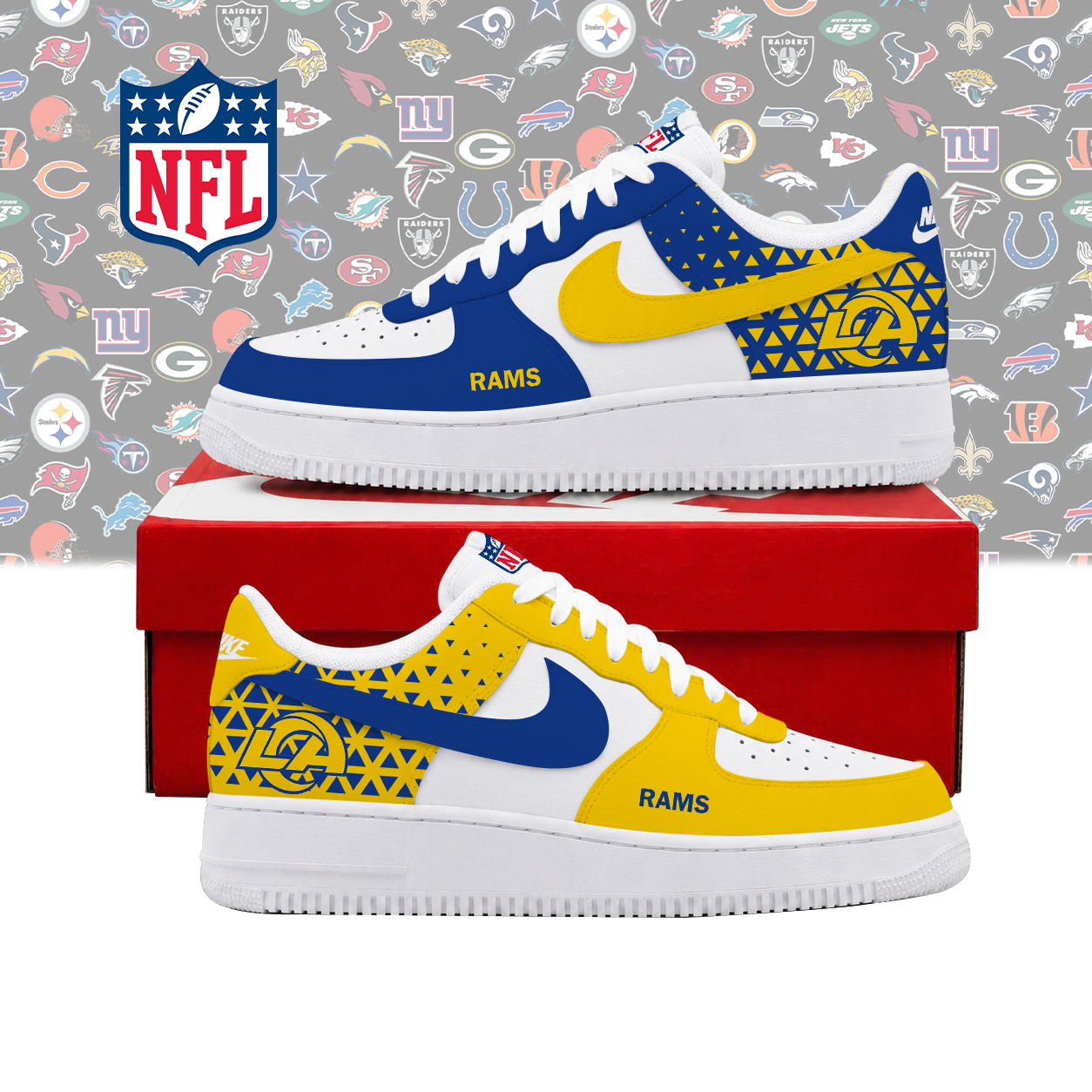 Limited Edition – Customized NFL Los Angeles Rams Air Force 1 Shoes