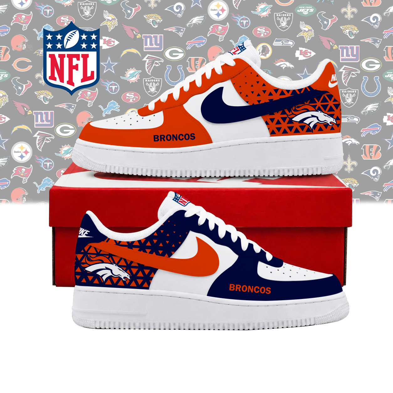 Limited Edition – Customized NFL Denver Broncos Air Force 1 Shoes