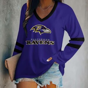 Limited Edition – Customized NFL Baltimore Ravens Women’s V-Neck Long Sleeved Shirt