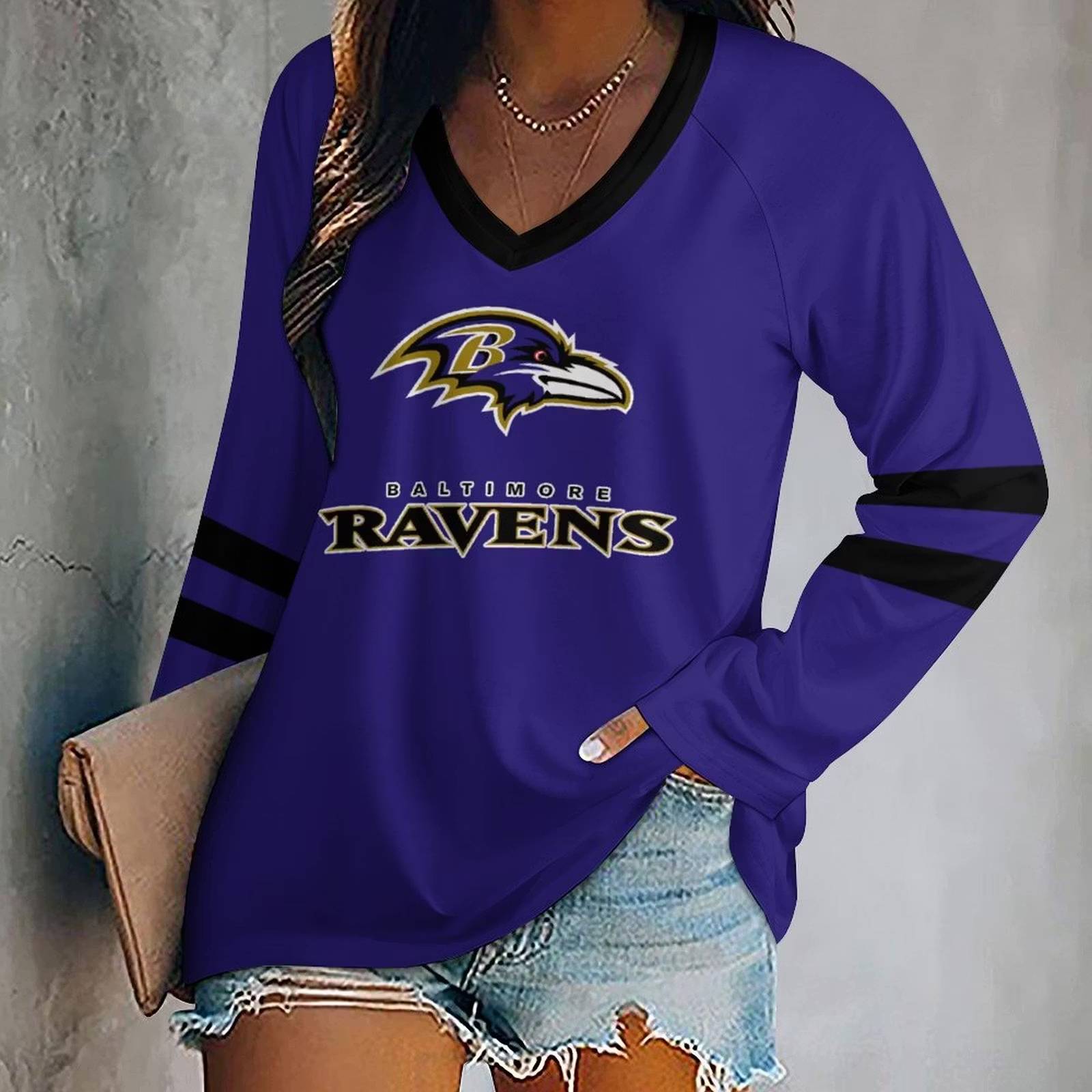 Limited Edition – Customized NFL Baltimore Ravens Women’s V-Neck Long Sleeved Shirt