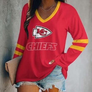 Limited Edition – Customized NFL Kansas City Chiefs Women’s V-Neck Long Sleeved Shirt