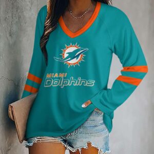 Limited Edition – Customized NFL Miami Dolphins Women’s V-Neck Long Sleeved Shirt