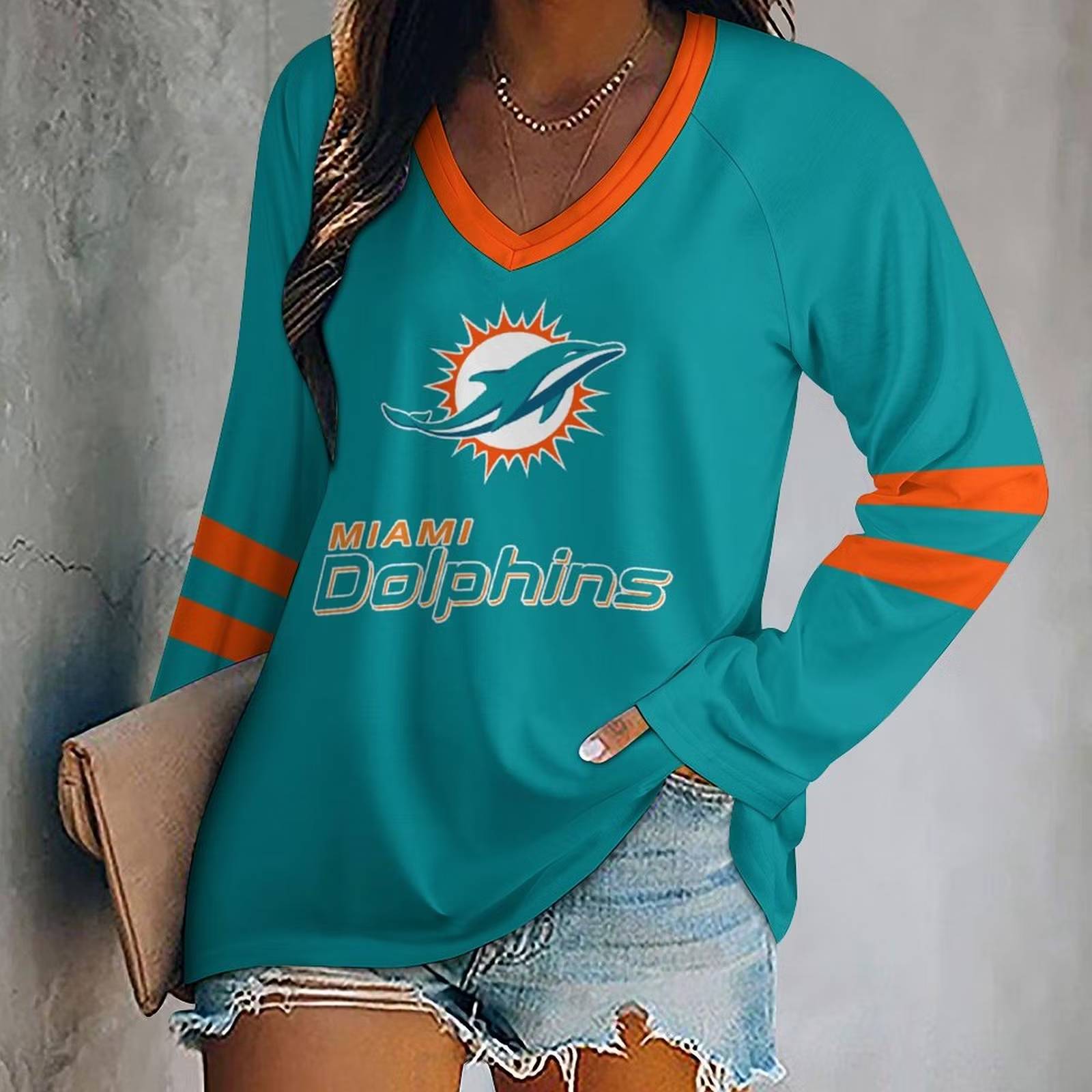 Limited Edition – Customized NFL Miami Dolphins Women’s V-Neck Long Sleeved Shirt