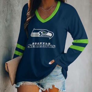 Limited Edition – Customized NFL Seatlle Seahawks Women’s V-Neck Long Sleeved Shirt
