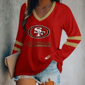 Limited Edition – Customized NFL San Francisco 49Ers Women’s V-Neck Long Sleeved Shirt