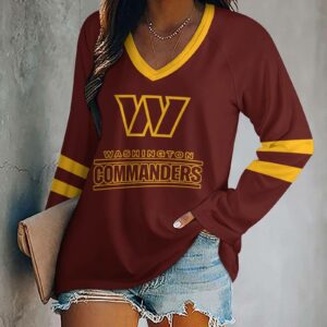 Limited Edition – Customized NFL Washington Commanders Women’s V-Neck Long Sleeved Shirt