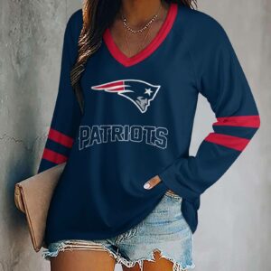 Limited Edition – Customized NFL New England Patriots Women’s V-Neck Long Sleeved Shirt