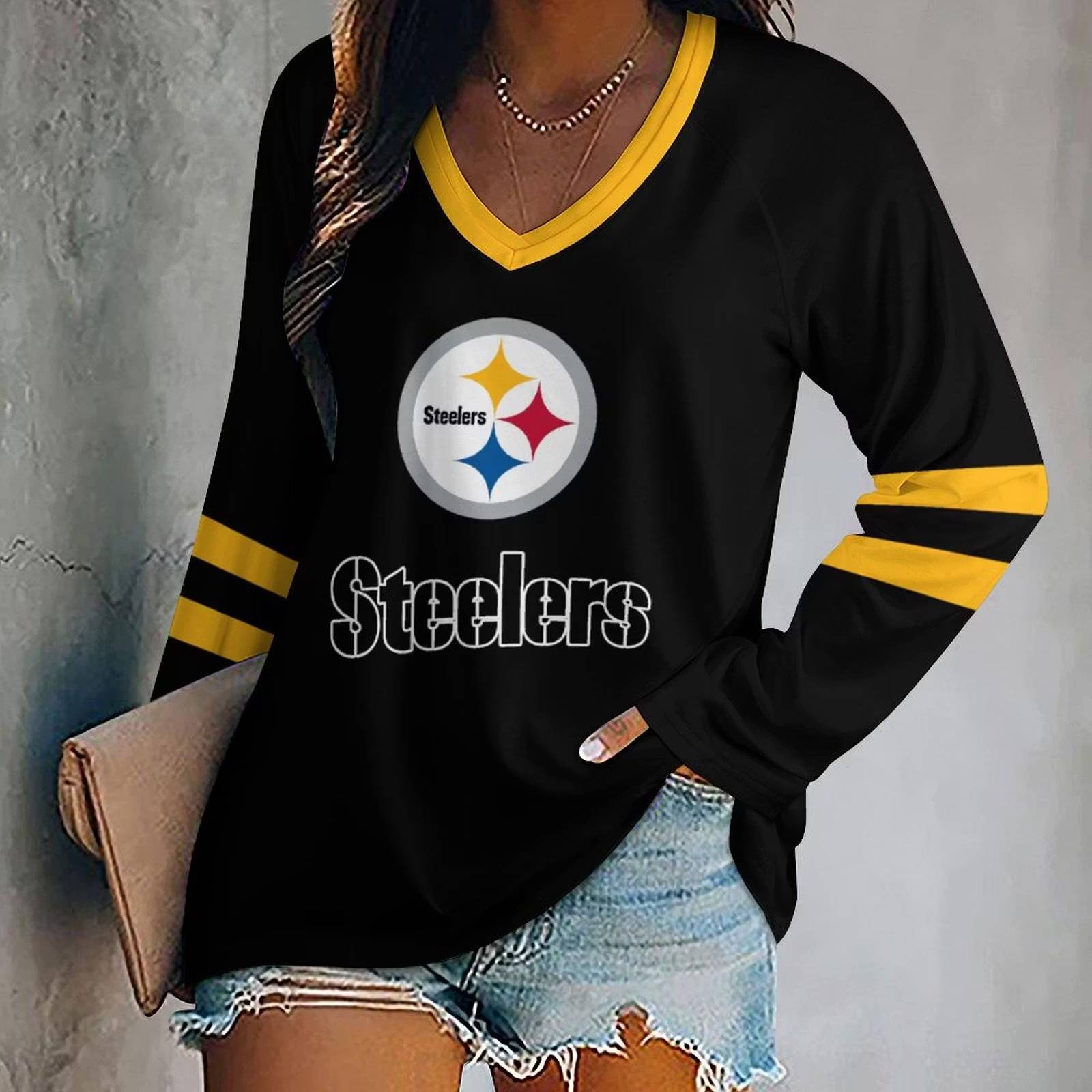 Limited Edition – Customized NFL Pittsburgh Steelers Women’s V-Neck Long Sleeved Shirt